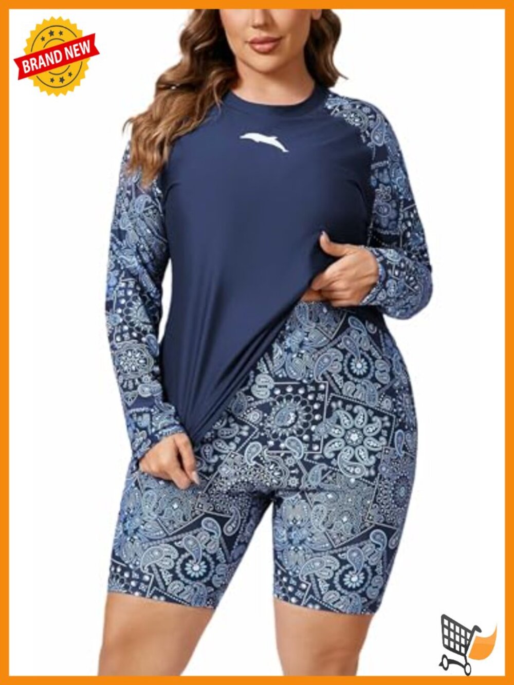 Women's Built-in Bra Long Sleeve Rash Guard and Shorts 2 Piece Swimsuit Set